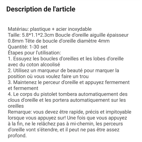 lot de 2 Pistolets De Perçage oreille Outil Piercing Kit Securisé Bijoux Goujon