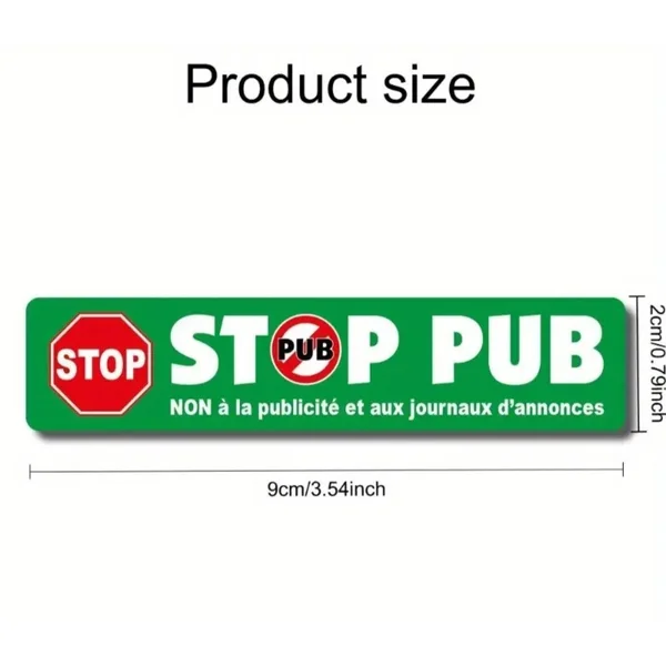 LOT DE 2 STICKERS AUTOCOLLANT STOP PUB / BOITE AUX LETTRES ✅PAS DE PUBLICITÉ