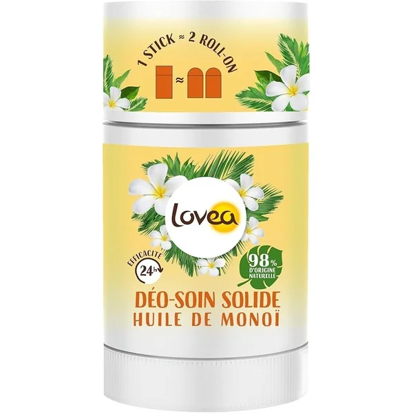 LOVEA - Déodorant solide Monoi Efficacité 24h - 98% D'Origine Naturelle