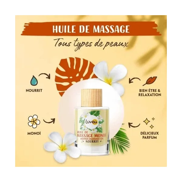 LOVEA - Huile De Massage Corps Multi-Usages Monoï - Nourrit - Tous Types De peau
