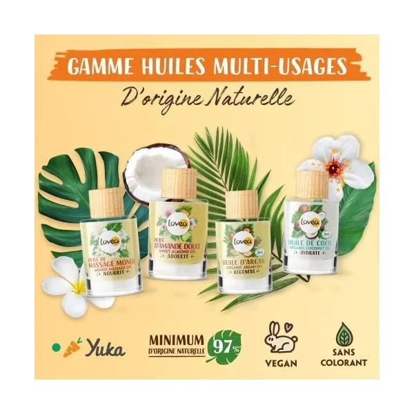 LOVEA - Huile De Massage Corps Multi-Usages Monoï - Nourrit - Tous Types De peau