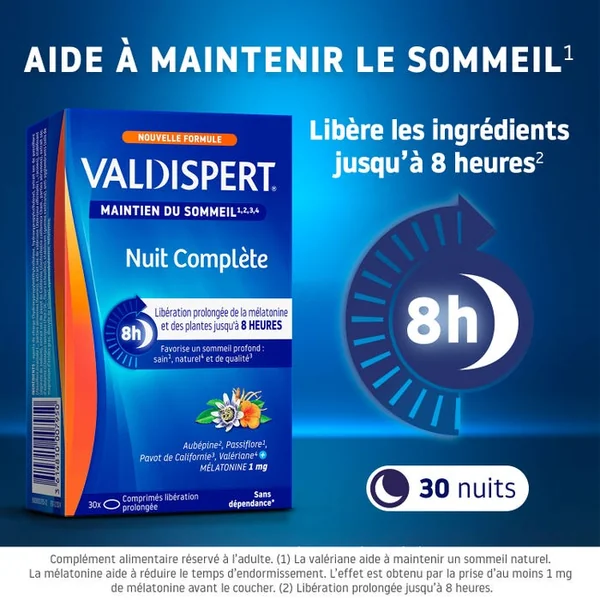 Maintien Du Sommeil - Nuit Complète - Complément Alimentaire Plantes et Mélatonine - Nouvelle Formule, 30 Comprimés