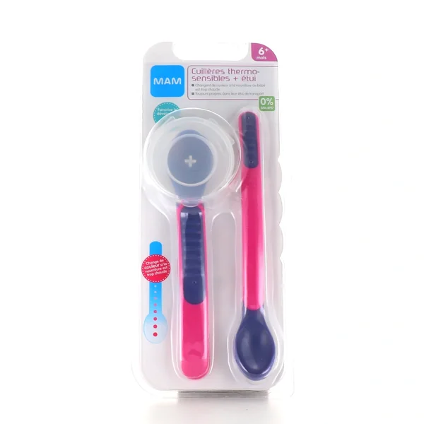 MAM Cuillère thermosensible + étui de transport +6 mois lot de 2