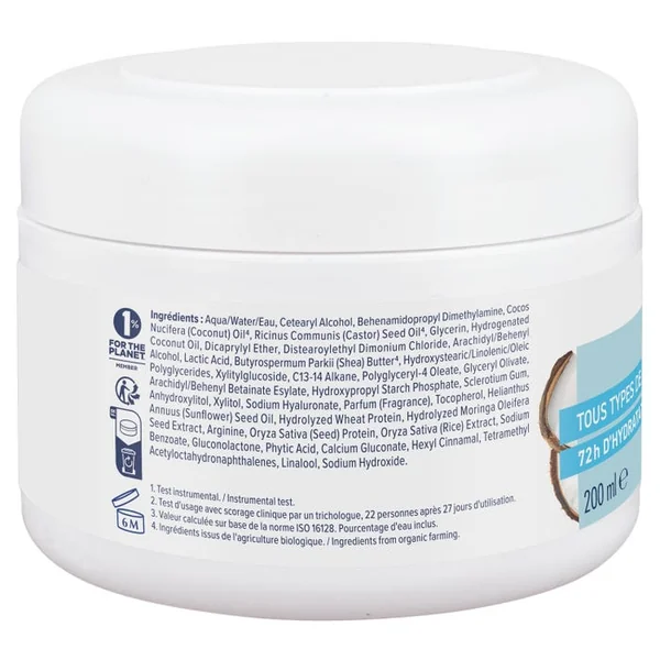 Masque Hydratant Coco Bio et Kératine Végétale - Tous Types de Cheveux, 200ml