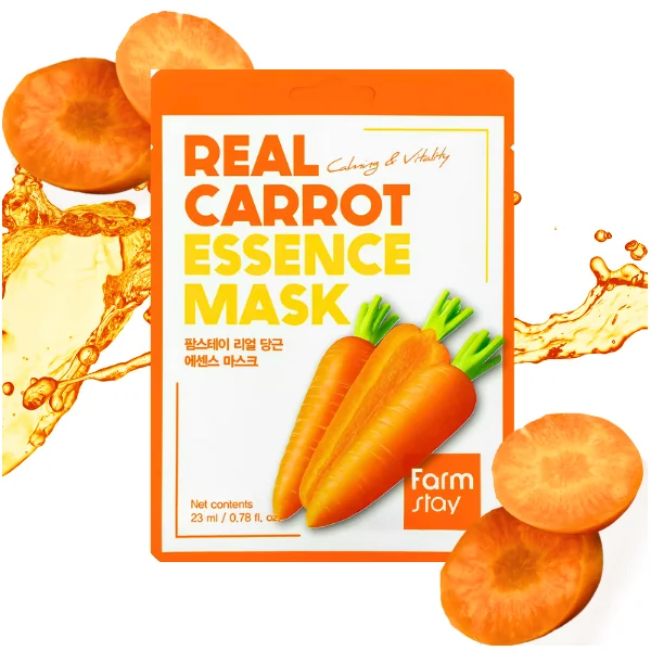 Masque visage en tissu coréen - Real carrotte de Farmstay (Éclat - Hydratant - Dynamisant)