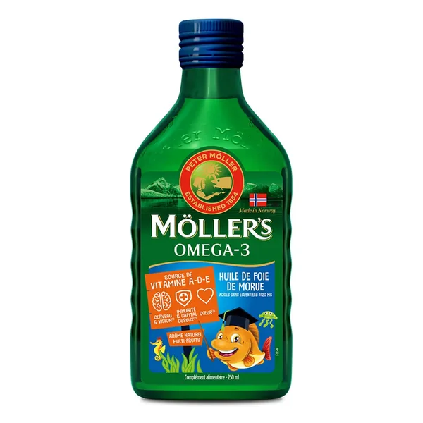 MÖLLER'S - Oméga-3 Huile de Foie de Morue Arôme Multi Fruit, 250ml