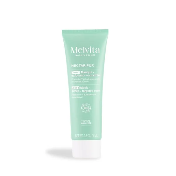 NECTAR PUR - Masque Exfoliant 3-en-1 Bio - Visage - Peaux Mixtes à Grasses, 75ml