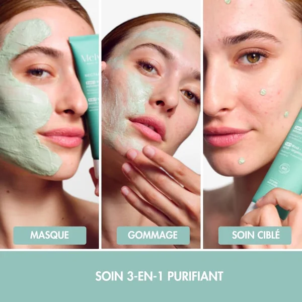 NECTAR PUR - Masque Exfoliant 3-en-1 Bio - Visage - Peaux Mixtes à Grasses, 75ml