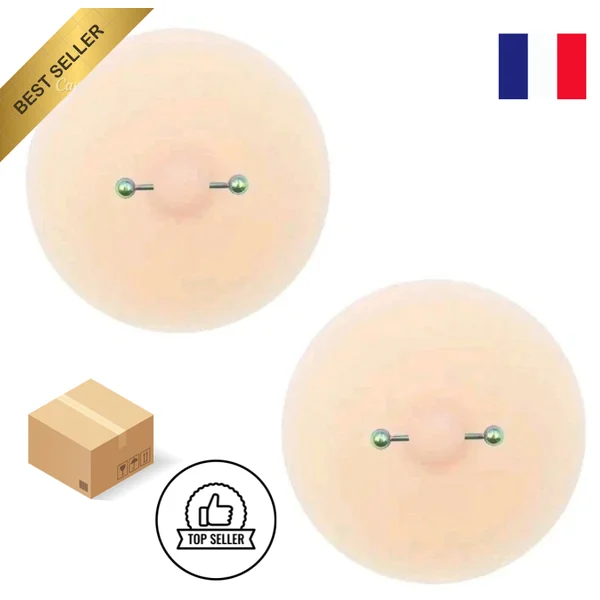 Paire de cache téton Piercing Piercer en silicone doux neuf, chair, forme ronde