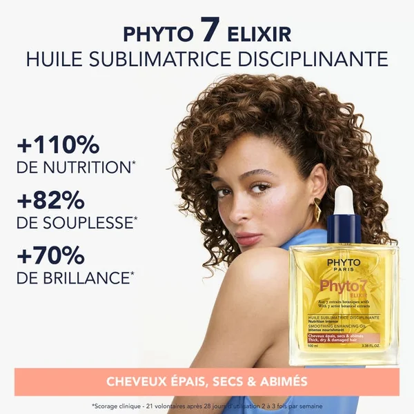PHYTO 7 ELIXIR - Huile Sublimatrice Disciplinante - Cheveux Epais, Secs et Abîmés, 100ml