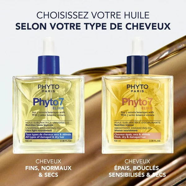 PHYTO 7 ELIXIR - Huile Sublimatrice Universelle - Tous Types de Cheveux Secs et Abîmés, 100ml