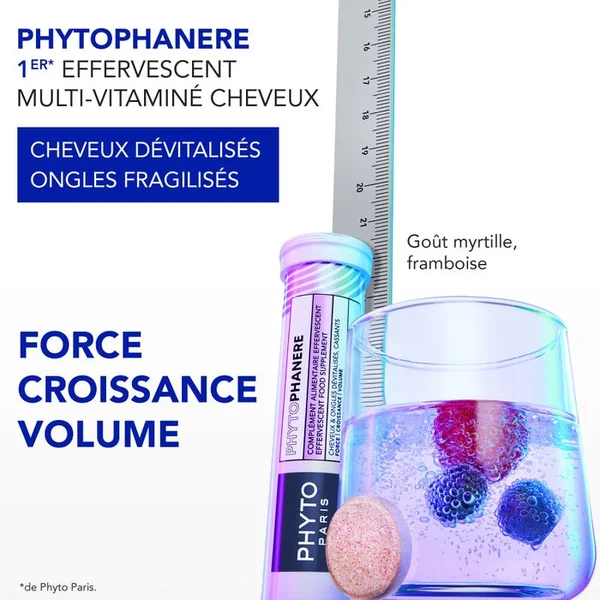 PHYTOPHANERE - Complément Alimentaire Effervescent Force, Croissance et Volume - Cheveux Dévitalisés et Ongles Cassants, 2x15 Comprimés