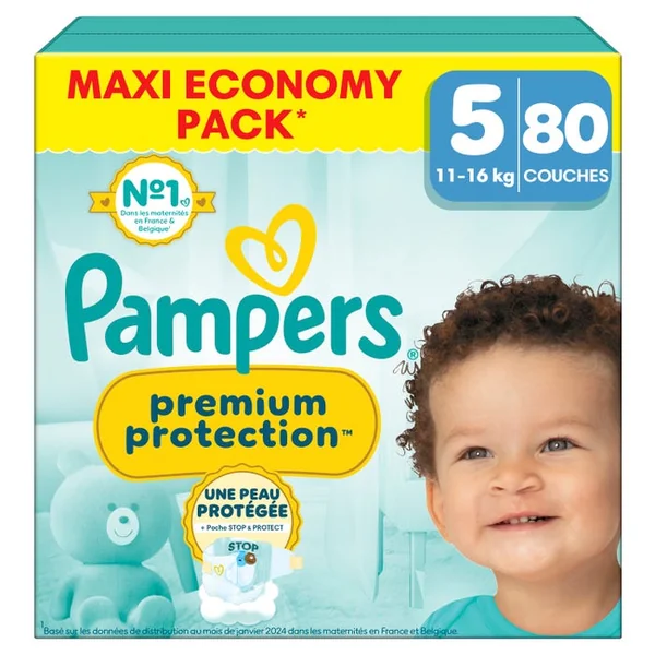 PREMIUM PROTECTION - Couches Bébé - Taille 5 - De 11 à 16kg - Maxi Pack, 80 Unités