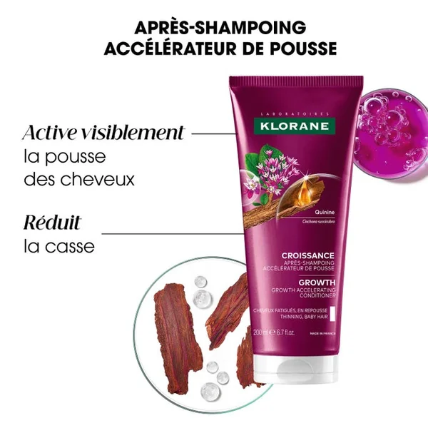 QUININE CROISSANCE - Après-Shampooing Accélérateur de Pousse - Cheveux Fatigués, en Repousse, 200ml