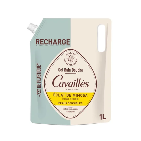 QUOTIDIEN - Eco-Recharge Gel Bain Douche Éclat de Mimosa - Peaux Sensibles, 1L
