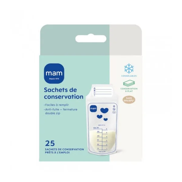 Sachets de Conservation pour Lait Maternel - 180ml, 25 Sachets de Conservation