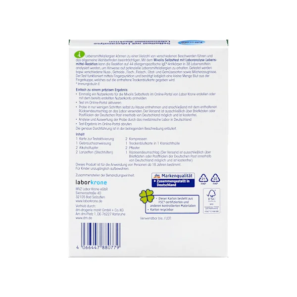 Selbsttest mit Laboranalyse Lebensmittel-Reaktion, 1 Anwendung, 1 St