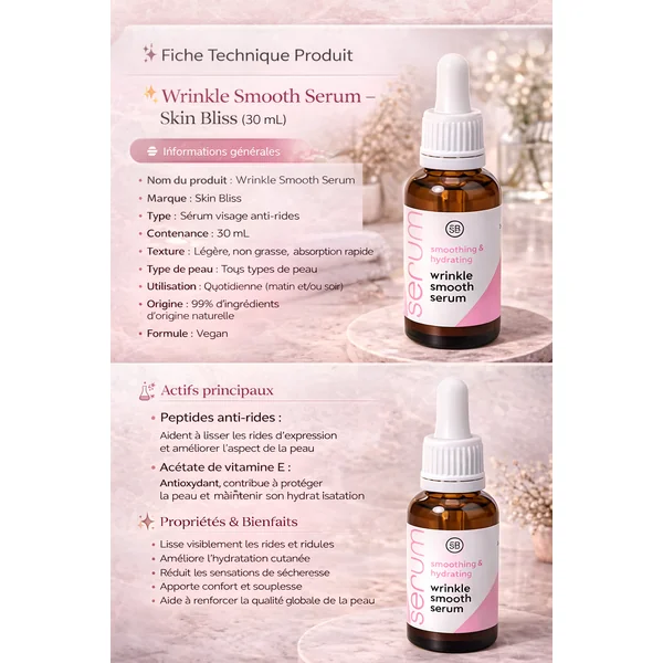 Skin Bliss Wrinkle Smooth Serum Anti-Rides Peptides Vitamine E 30ml