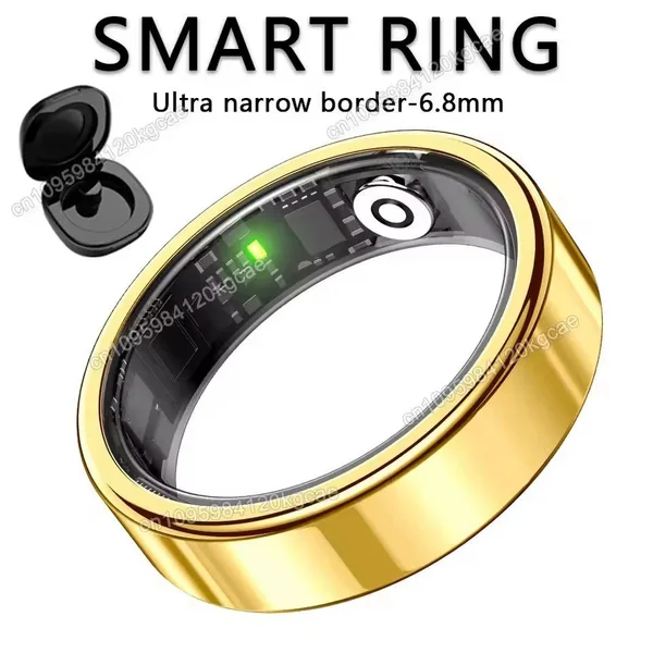 Smart health ring with crystal charging case, tracks activity, sleep & motion
