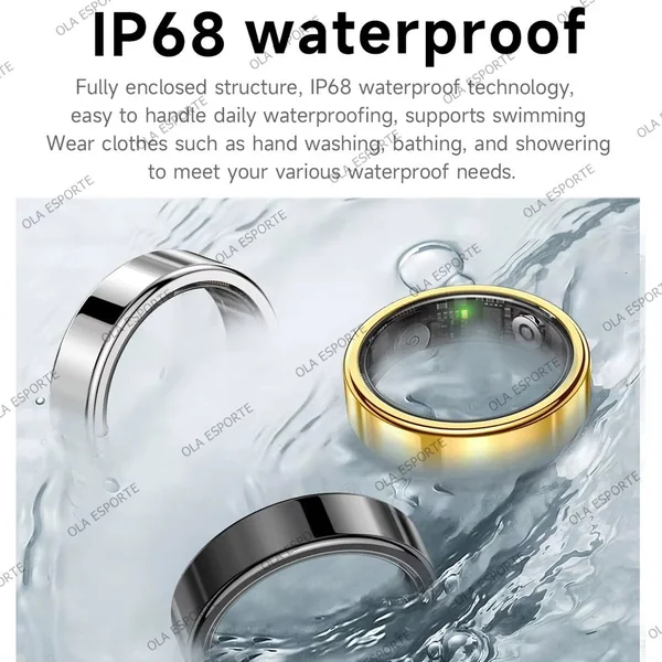 Smart health ring with crystal charging case, tracks activity, sleep & motion