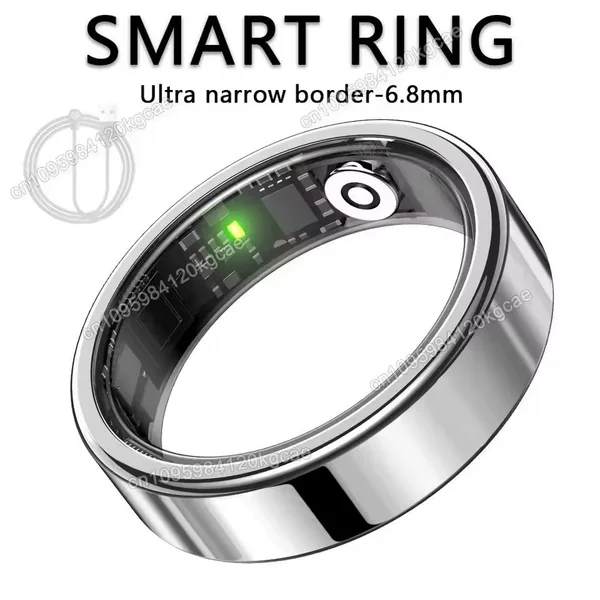 Smart health ring with crystal charging case, tracks activity, sleep & motion