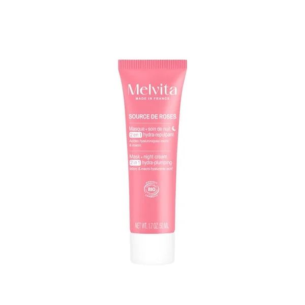 SOURCE DE ROSES - Masque Soin de Nuit 2-en-1 Hydra-Repulpant Bio - Visage - Tous Types de Peaux, 50ml