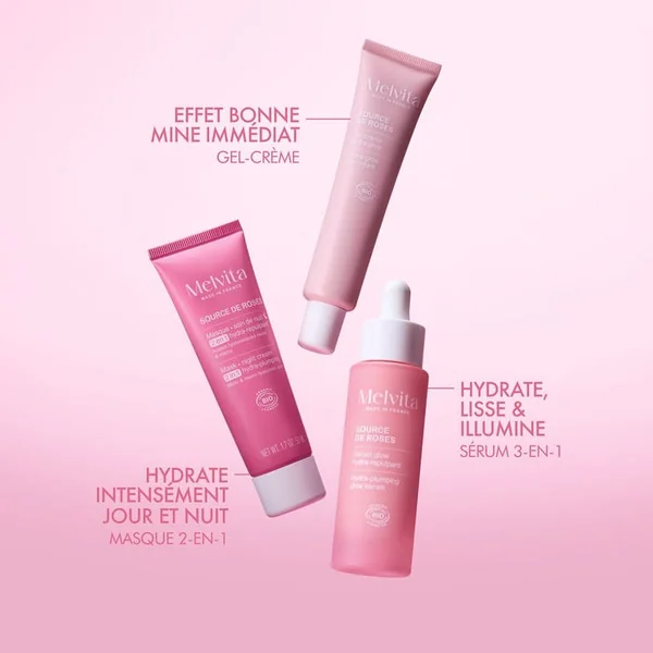 SOURCE DE ROSES - Masque Soin de Nuit 2-en-1 Hydra-Repulpant Bio - Visage - Tous Types de Peaux, 50ml