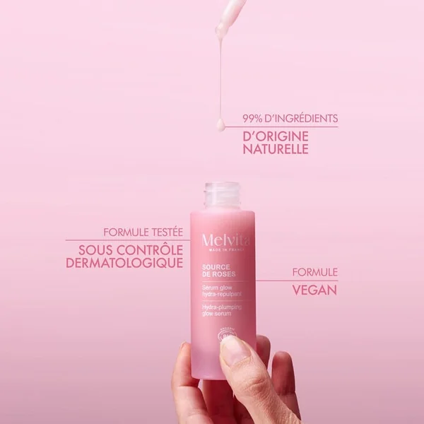 SOURCE DE ROSES - Sérum Glow Hydra-Repulpant Bio - Visage - Tous Types de Peaux, 30ml