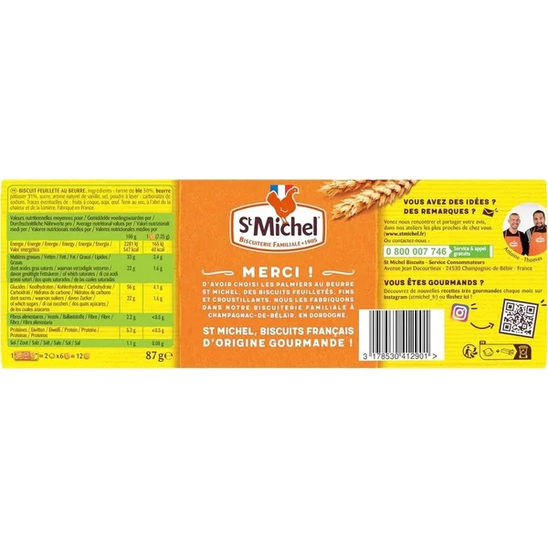 ST MICHEL Le Palmier au Beurre - 1 paquet de 2 Sachets de 6 Biscuits 87g