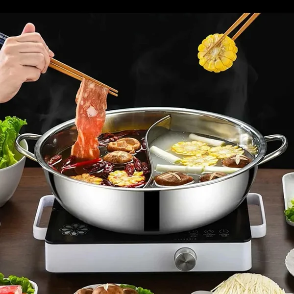 Stainless Steel Divided Hot Pot Dual Soup Cooker Gas Stove Induction Pot Pan