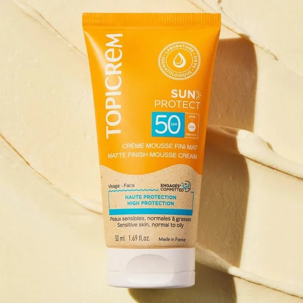 SUN PROTECT - Crème Mousse Fini Mat SPF50 - Visage - Peaux Sensibles, Normales à Grasses, 50ml