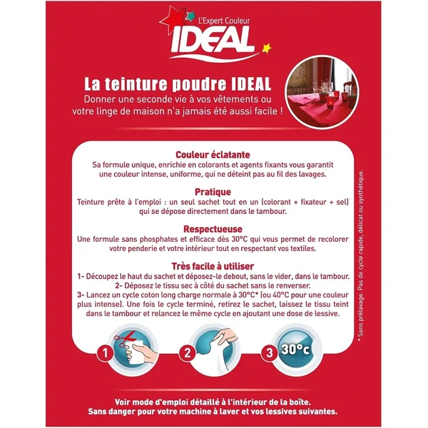Teinture Textile Ideale Rouge 350 g - Restaurez la Couleur de Vos Tissus