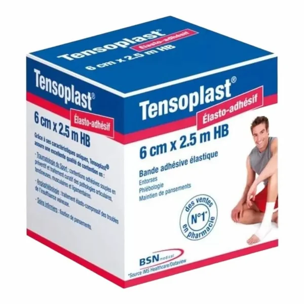 TENSOPLAST - Bande Adhésive Elastique - 6cm x 2,5m - Entorse, Phlébologie, Maintien des Pansements, 1 Unité