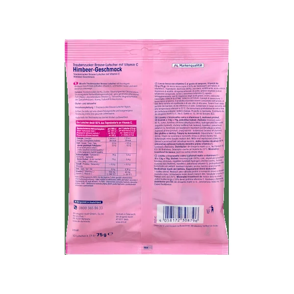 Traubenzucker, Brause-Lutscher Himbeere für Kinder, 75 g