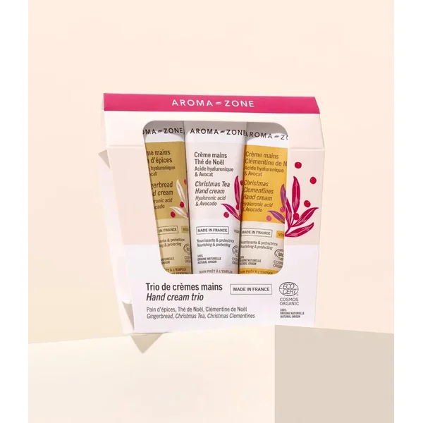 Trio Crèmes Mains Noël Thé, Pain d’épices & Clémentine 100% BIO & Naturel cadeau