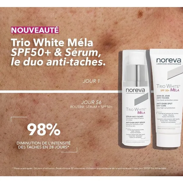 TRIO WHITE MELA - Soin de Jour Anti-Taches SPF50+ - Visage - Peaux Sensibles Hyperpigmentées, 40ml