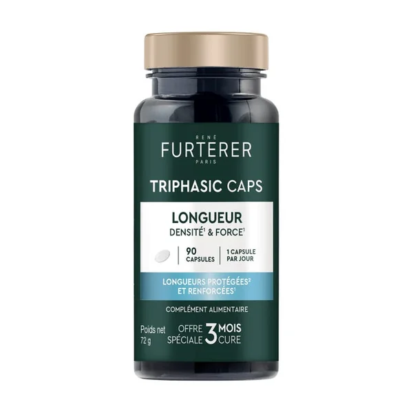 TRIPHASIC CAPS - Longueur, Densité et Force - Cheveux Abîmés Cassants, 90 Capsules
