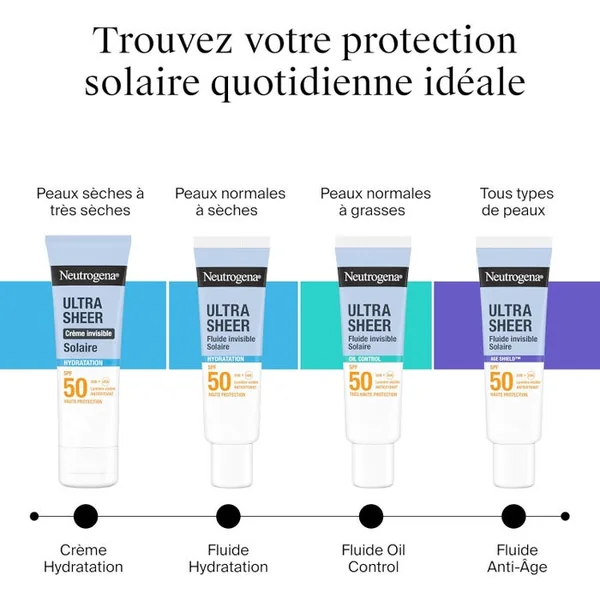 ULTRA SHEER - Fluide Invisible Solaire Hydratation SPF50 - Visage - Peaux Normales à Sèches, 50ml