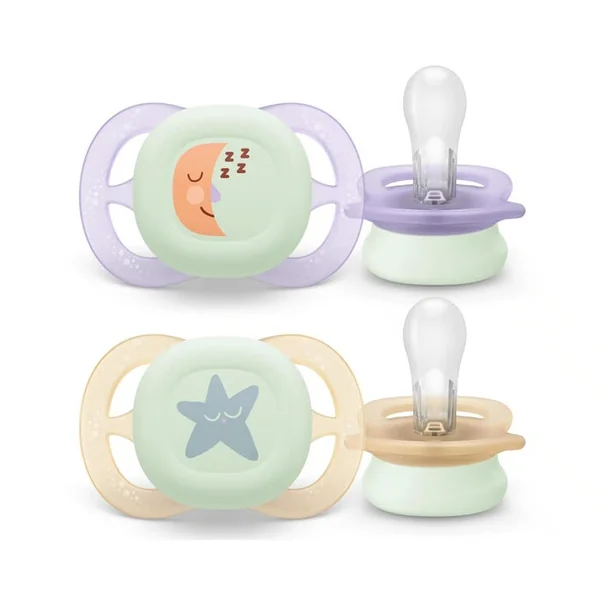 ULTRA START - Sucettes Orthodontiques - Décor Nuit - De 0 à 2 Mois, 2 Sucettes