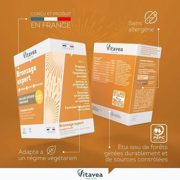 Vitavea - Bronzage Expert - Complément Alimentaire - 40 Gélules - Fabriqué En Fr