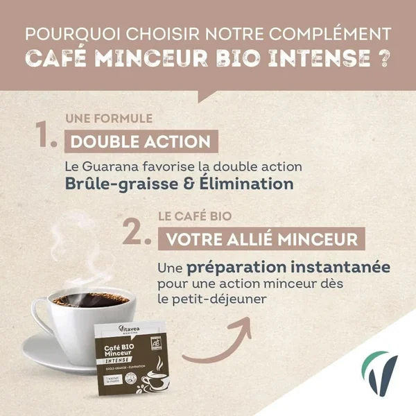 Vitavea Café Minceur BIO Intense Elimination Brûle-graisse 100% Arabica 12 sac