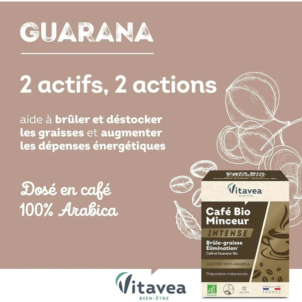 Vitavea Café Minceur BIO Intense Elimination Brûle-graisse 100% Arabica 12 sac