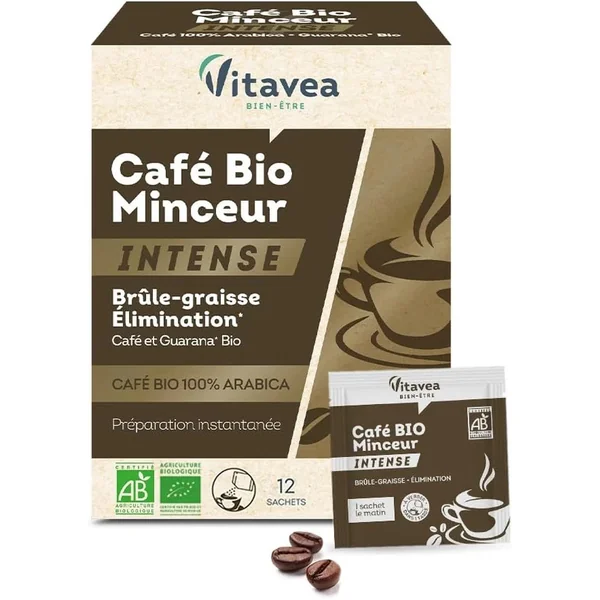 Vitavea Café Minceur BIO Intense Elimination Brûle-graisse 100% Arabica 12 sac