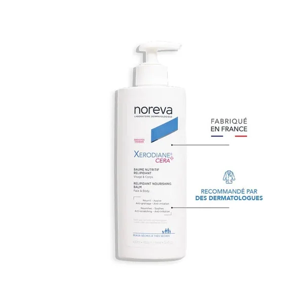 XERODIANE CERA+ - Baume Nutritif Relipidant - Visage et Corps - Peaux Sèches à Très Sèches, 400ml